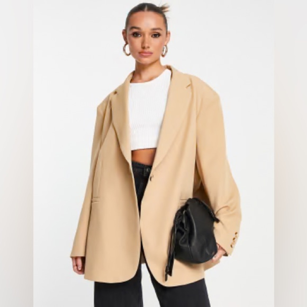 ASOS DESIGN oversized swing grandad blazer in beige
